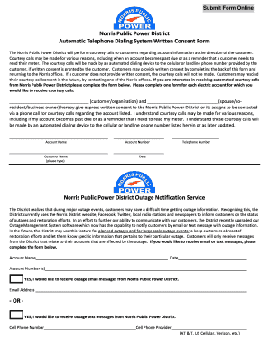 Norris Public Power District Automatic Telephone Dialing System Consent Form