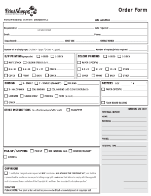 Print Shop Order Form