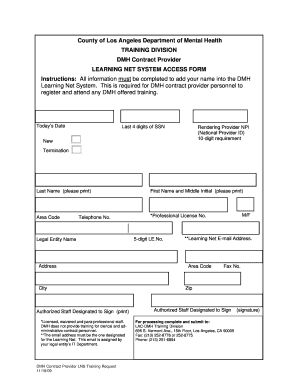 DMH Contract Provider Learning Net System Access Form
