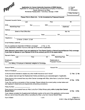 Cancer Indemnity Insurance Application