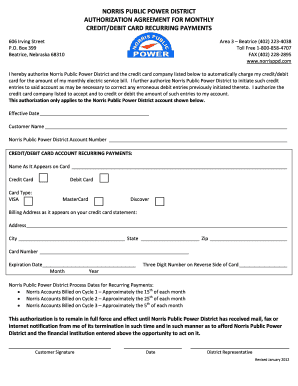 Norris Public Power District Credit Card Authorization
