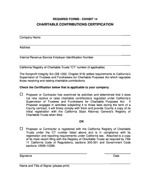 Charitable Contributions Certification