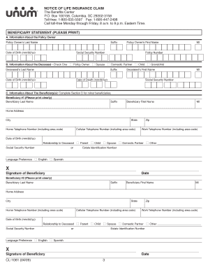 Notice of Life Insurance Claim