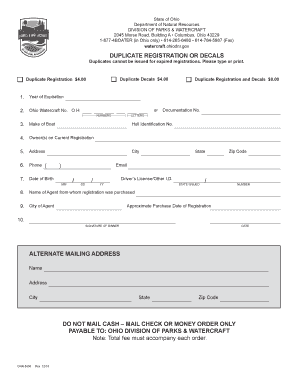 Ohio Watercraft Duplicate Registration Form