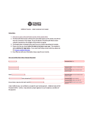 California Tenant Rent Receipt Demand Letter