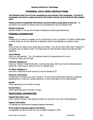 Georgia Tech Personal Data Form