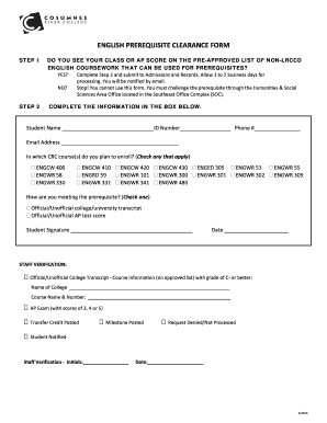 English Prerequisite Clearance Form