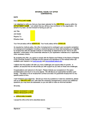 Georgia Tech Internal Hourly Job Offer Letter