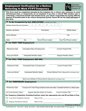 Employment Verification for Retired Teachers