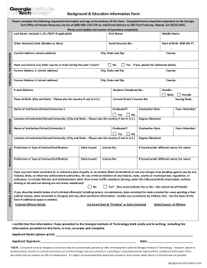Georgia Tech Background & Education Information Form