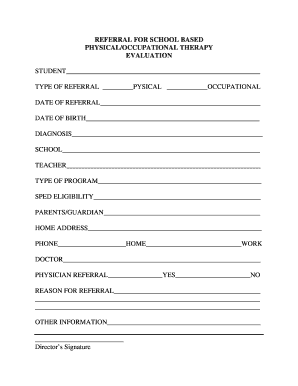 School Based Physical/Occupational Therapy Evaluation Referral