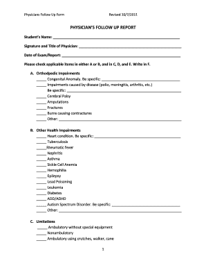 Physician's Follow-Up Form
