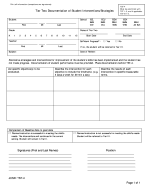 Tier Two Student Intervention Form TST-4