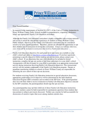 Virginia Family Life Education Opt-Out Form