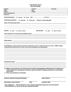 Speech Language Pathologist Report Form