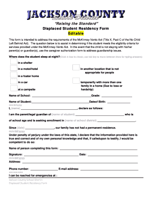 Displaced Student Residency Form