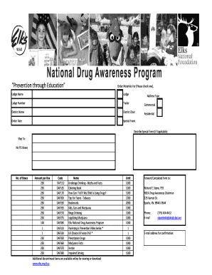 Elks Drug Awareness Order Form