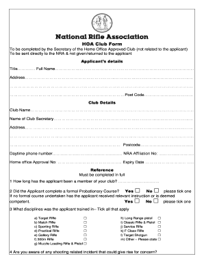 NRA Club Affiliation Form