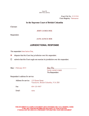 Form F078 - Jurisdictional Response - sample