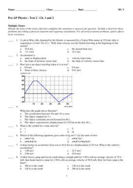 Pre-AP Physics Test 2 - Ch. 1 and 2