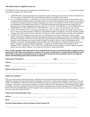 Rowing Activity Waiver and Release Form