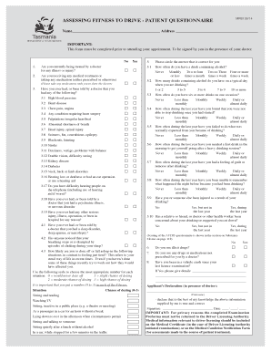 Assessing Fitness to Drive - Patient Questionnaire