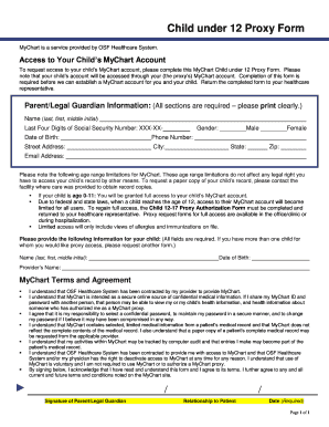 MyChart Child Under 12 Proxy Form