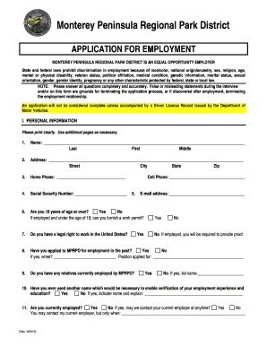 Monterey Peninsula Regional Park District Employment Application