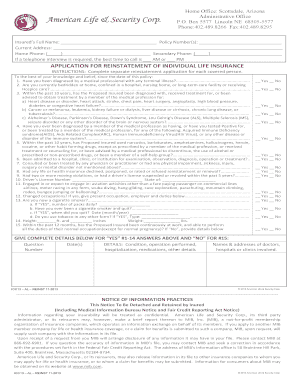 Application for Reinstatement of Individual Life Insurance