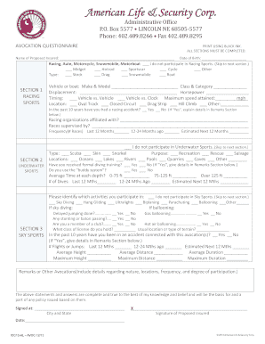 Avocation Questionnaire