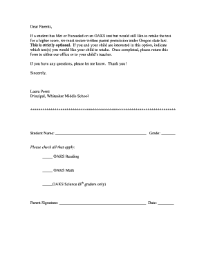 Oregon OAKS Test Retake Permission Form