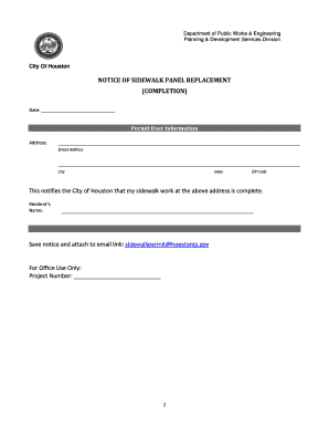 Notice of Sidewalk Panel Replacement Completion