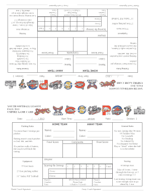 Youth Softball League Umpire Game Card
