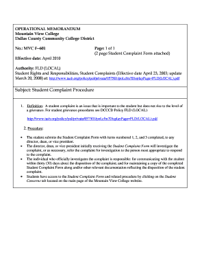 Fillable Online Subject Student Complaint Procedure Fax Email Print ...