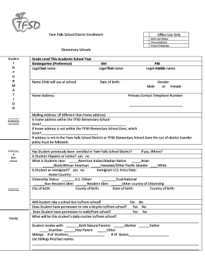 Twin Falls School District Enrollment Form