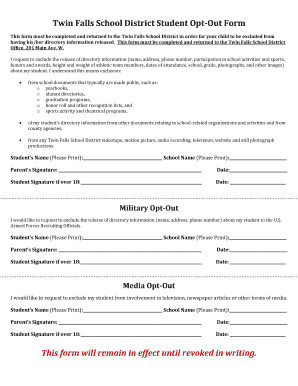 Twin Falls Student Opt-Out Form