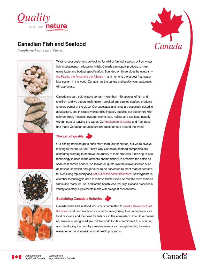 Fillable Online Canadian Fish and Seafood Agriculture and AgriFood