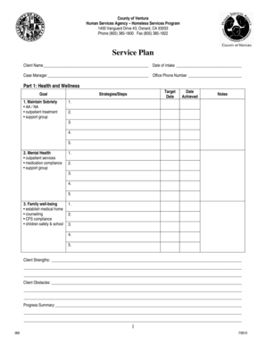 Homeless Services Program Service Plan