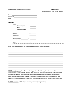 Undergraduate Research Budget Proposal