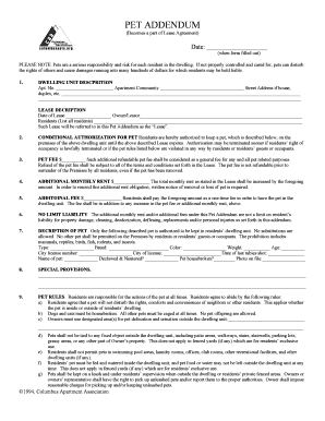 Pet Addendum to Lease Agreement