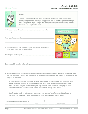 Calming Down Anger Homework Assignment