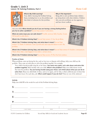 Second Step Problem Solving Home Link