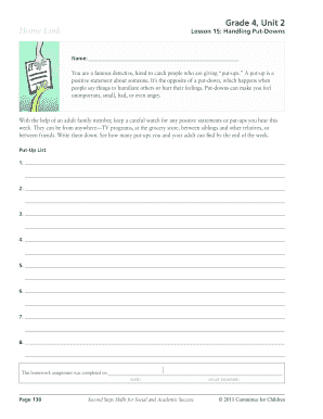 Grade 4 Handling Put-Downs Homework