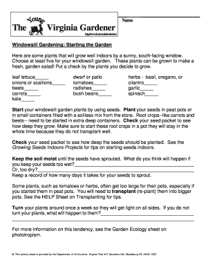 Windowsill Gardening Activity Sheet