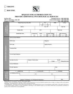 Request for Authorization to Provide Additional Psychological Services