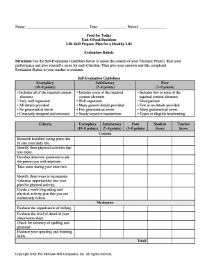 Healthy Life Project Evaluation Rubric
