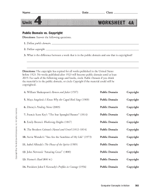 Public Domain vs. Copyright Worksheet