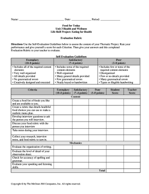 Health and Wellness Project Evaluation Rubric