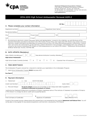 High School Ambassador Renewal Form