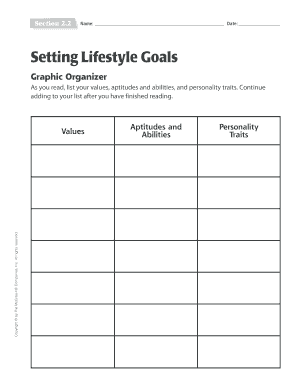 Lifestyle Goals Graphic Organizer